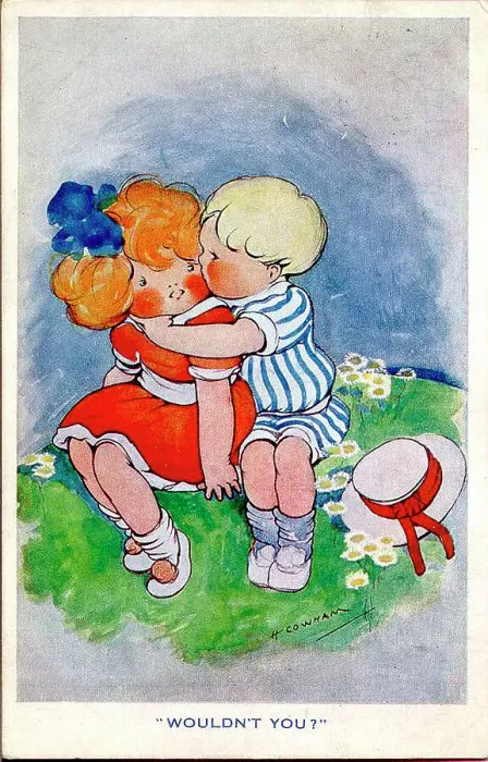 Framed Print : Comic postcard, boy kissing girl - Wouldn't you? Date: circa 1930s Framed Print : Comic postcard, boy kissing girl - Wouldn't you? Date: circa 1930s