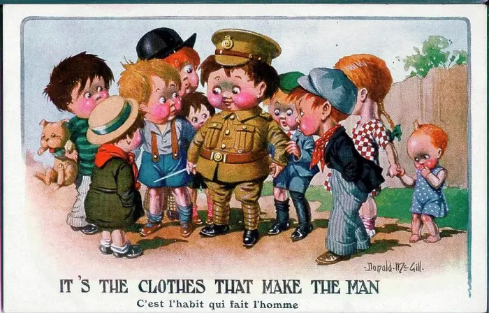 Framed Print : Comic postcard, British soldier boy admired in the street. Date: 1914-1918 Framed Print : Comic postcard, British soldier boy admired in the street. Date: 1914-1918