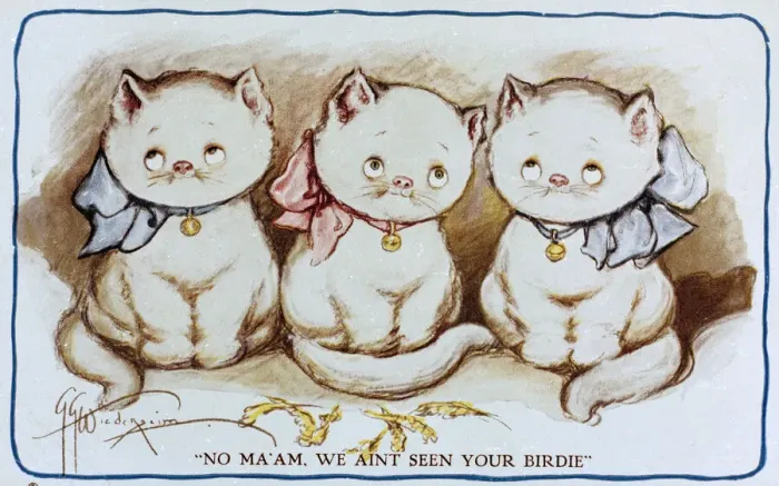 Framed Print : Comic postcard, Three Cats Framed Print : Comic postcard, Three Cats