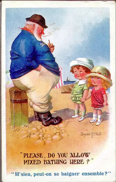Framed Print : Comic postcard, Children and boatman on the beach Framed Print : Comic postcard, Children and boatman on the beach