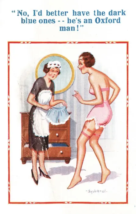 Framed Print : Comic postcard, Choice of underwear for Oxford man Framed Print : Comic postcard, Choice of underwear for Oxford man