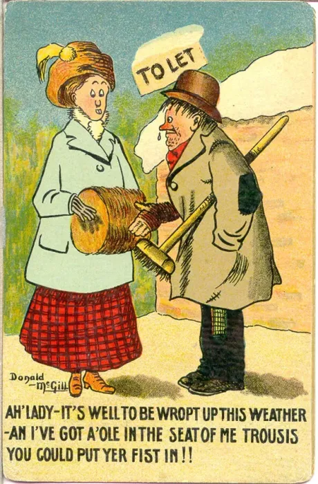 Framed Print : Comic postcard, Cold weather conversation Date: early 20th century Framed Print : Comic postcard, Cold weather conversation Date: early 20th century