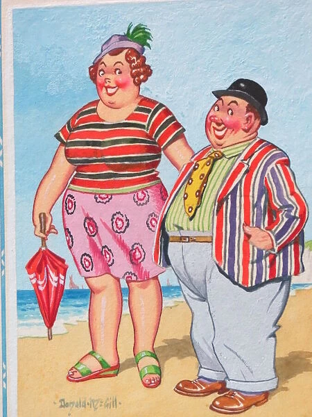 Comic postcard, Colourful couple on the beach