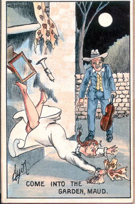 Framed Print : Comic postcard, Come into the garden, Maud Date: early 20th century Framed Print : Comic postcard, Come into the garden, Maud Date: early 20th century