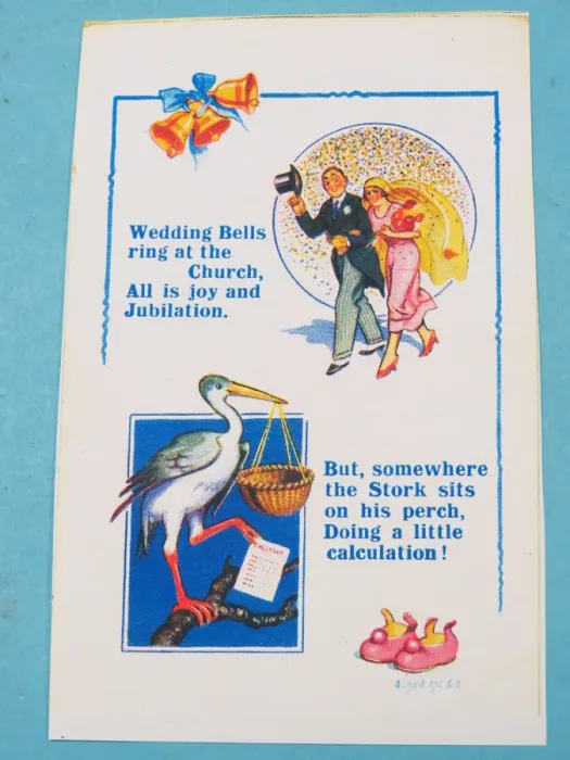 Framed Print : Comic postcard, Couple getting married Framed Print : Comic postcard, Couple getting married