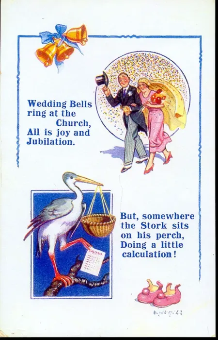 Framed Print : Comic postcard, Couple getting married. Wedding bells ring at the church Framed Print : Comic postcard, Couple getting married. Wedding bells ring at the church