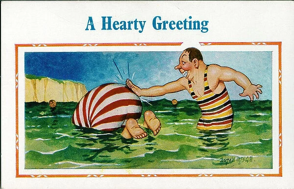 Comic postcard, Couple in the sea - A Hearty Greeting Date: 20th century