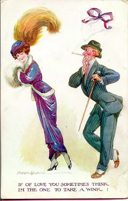 Framed Print : Comic postcard, Couple out walking - If of love you sometimes think, I'm the one to take a wink! Date: early 20th century Framed Print : Comic postcard, Couple out walking - If of love you sometimes think, I'm the one to take a wink! Date: early 20th century