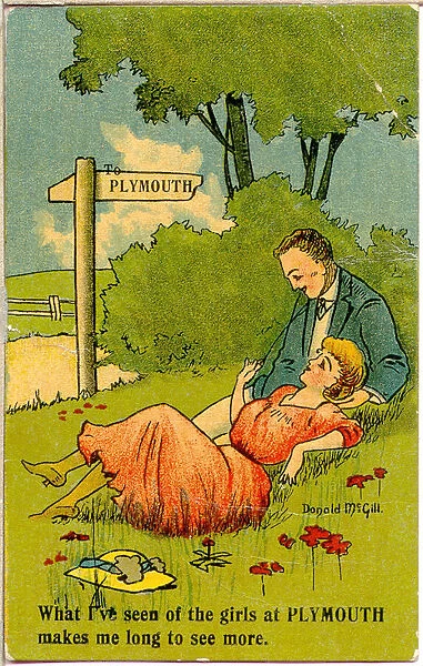 Comic postcard, Courting couple in the countryside