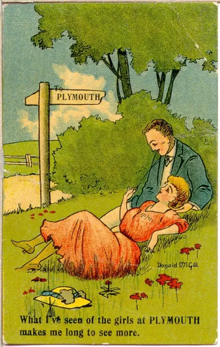 Framed Print : Comic postcard, Courting couple in the countryside Framed Print : Comic postcard, Courting couple in the countryside