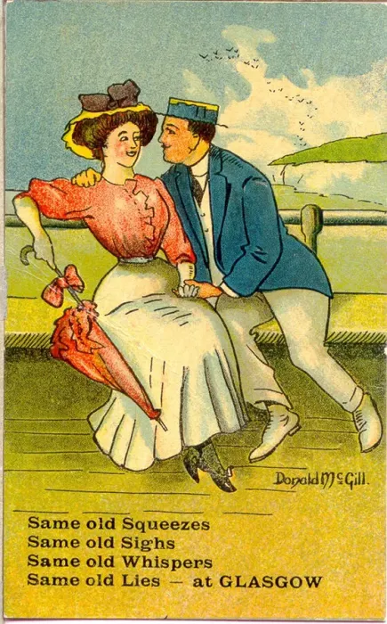 Framed Print : Comic postcard, Courting couple at the seaside Date: 20th century Framed Print : Comic postcard, Courting couple at the seaside Date: 20th century