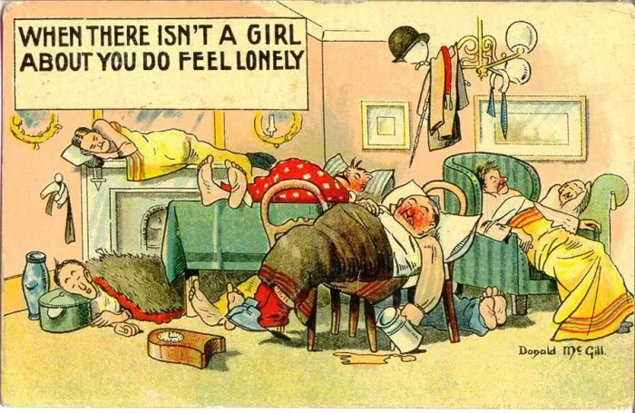 Framed Print : Comic postcard, Crowded hotel room in a seaside hotel Date: 20th century