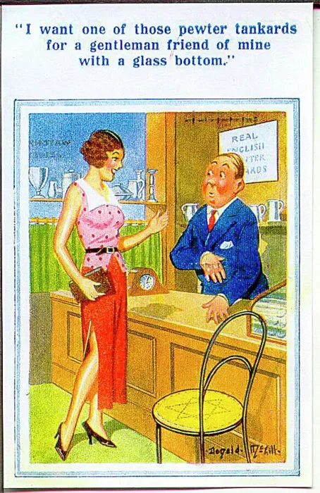 : Comic postcard, Customer in shop Date: 20th century : Comic postcard, Customer in shop Date: 20th century