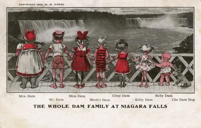 Framed Print : Comic postcard, The Whole Dam Family at Niagara Falls Framed Print : Comic postcard, The Whole Dam Family at Niagara Falls