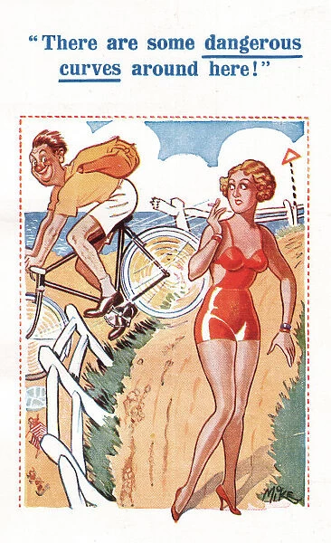 Comic postcard, Dangerous curves at the seaside Date: 20th century