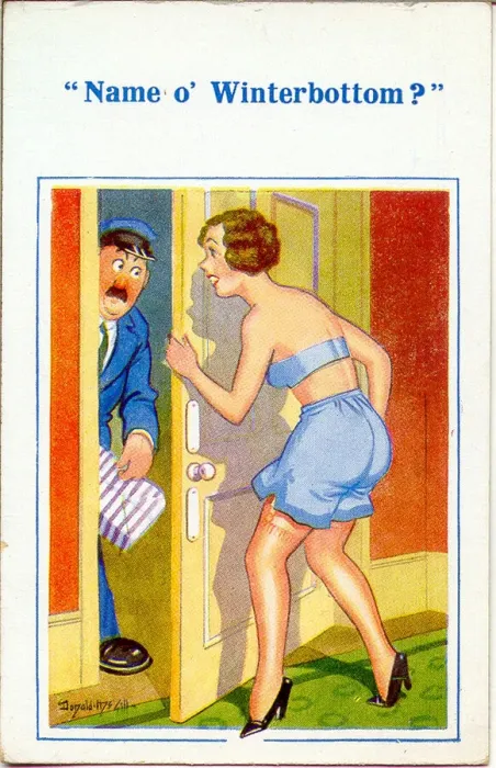 Framed Print : Comic postcard, Delivery of a parcel - Winterbottom? Date: 20th century Framed Print : Comic postcard, Delivery of a parcel - Winterbottom? Date: 20th century