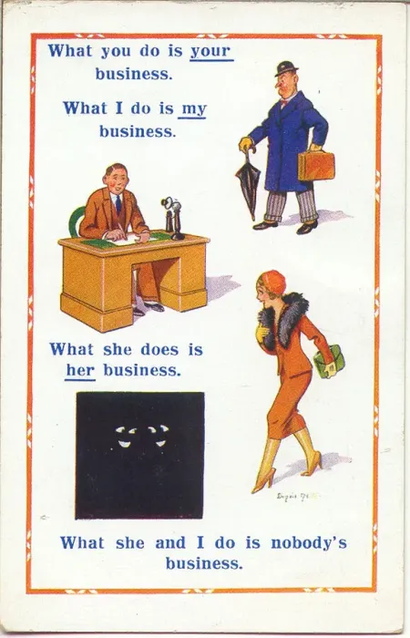 Framed Print : Comic postcard, Different interpretations of business Date: 20th century Framed Print : Comic postcard, Different interpretations of business Date: 20th century
