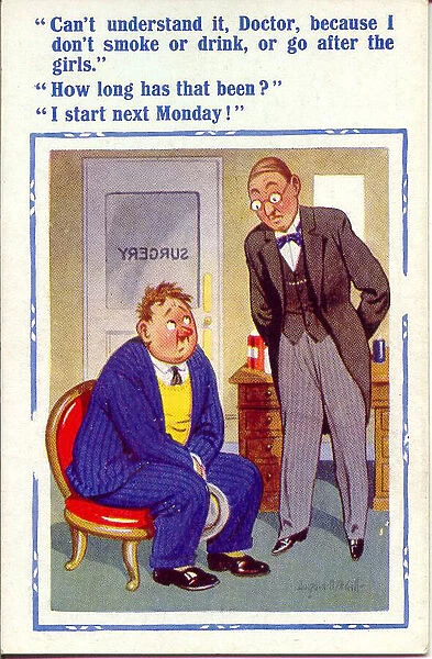Comic postcard, Doctor and patient Date: 20th century