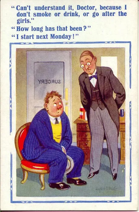 Framed Print : Comic postcard, Doctor and patient Date: 20th century Framed Print : Comic postcard, Doctor and patient Date: 20th century