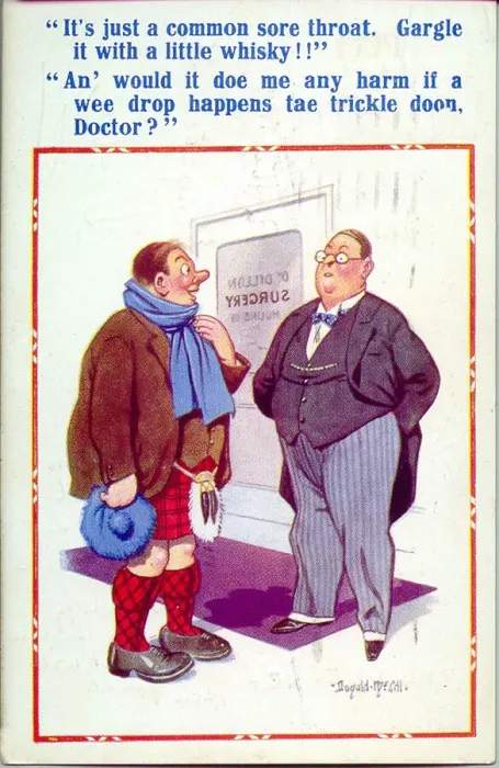 Framed Print : Comic postcard, Doctor and Scottish patient Date: 20th century Framed Print : Comic postcard, Doctor and Scottish patient Date: 20th century