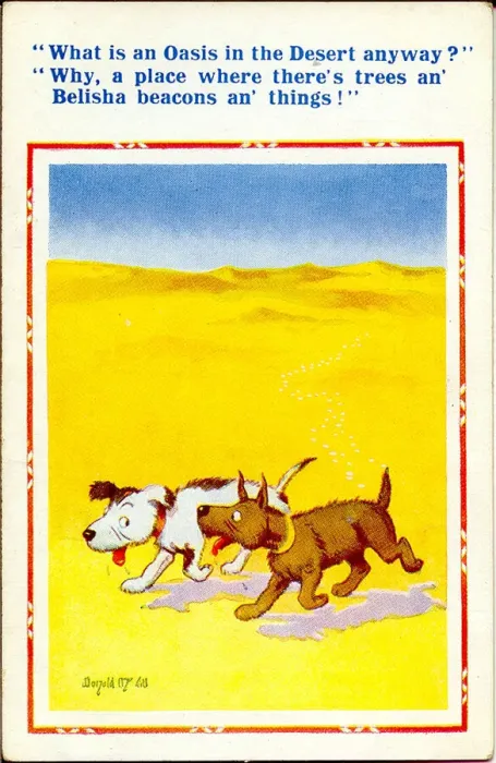 Framed Print : Comic postcard, Two dogs in the desert Framed Print : Comic postcard, Two dogs in the desert