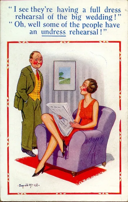 Framed Print : Comic postcard, Dress rehearsal of wedding Date: 20th century Framed Print : Comic postcard, Dress rehearsal of wedding Date: 20th century