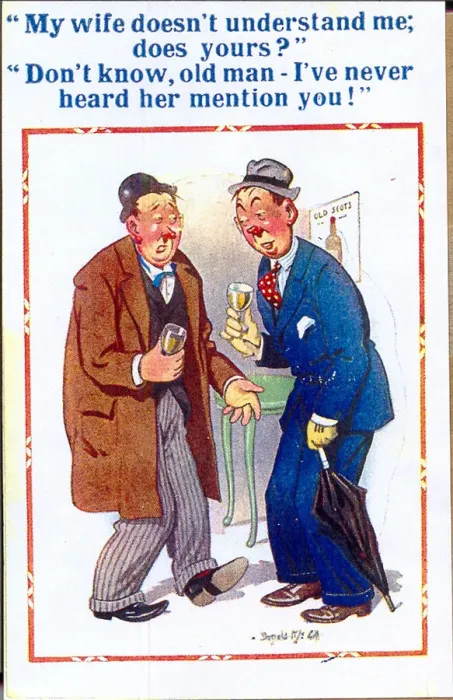 Framed Print : Comic postcard, Two drunkards in a pub Framed Print : Comic postcard, Two drunkards in a pub