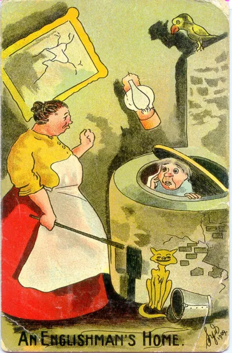Framed Print : Comic postcard, An Englishmans Home Date: 1909 Framed Print : Comic postcard, An Englishmans Home Date: 1909