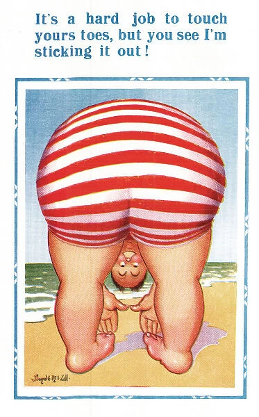 Comic postcard, exercising on the beach