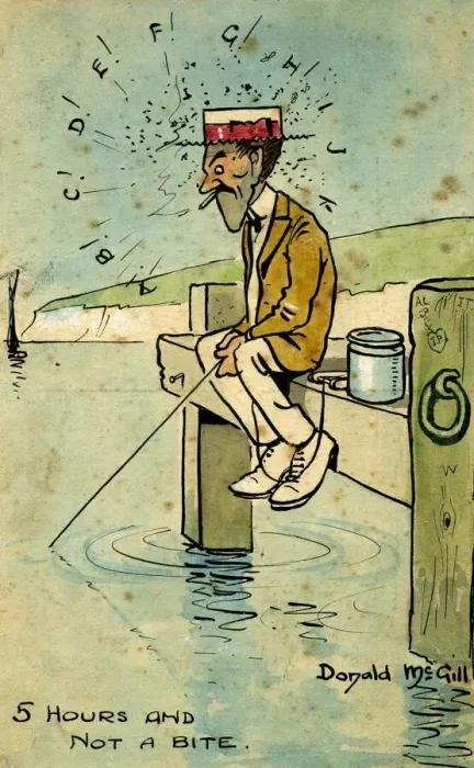 Framed Print : Comic postcard, Fishing at the seaside Framed Print : Comic postcard, Fishing at the seaside