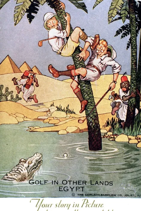 Framed Print : Comic postcard, Golf in other lands, Egypt Framed Print : Comic postcard, Golf in other lands, Egypt