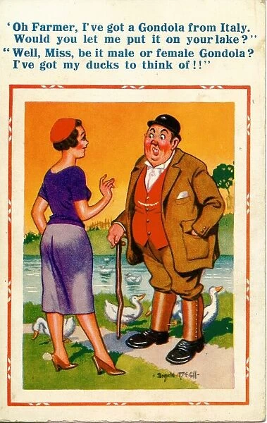 Comic postcard, gondola on the lake with ducks Date: 20th century