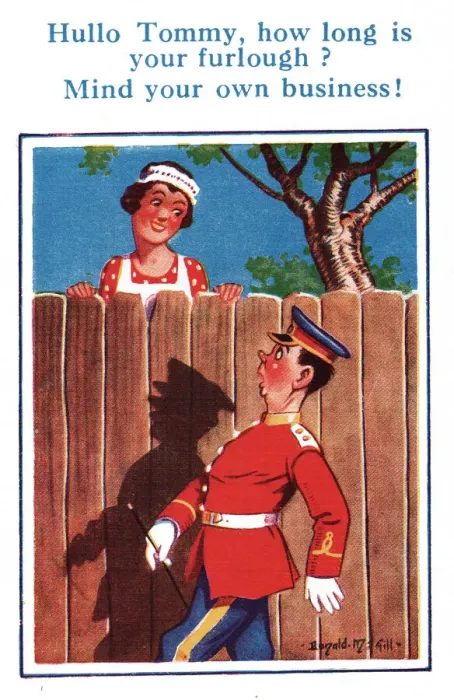 Framed Print : Comic postcard, Guardsman and maid, WW2 - How long is your furlough Framed Print : Comic postcard, Guardsman and maid, WW2 - How long is your furlough
