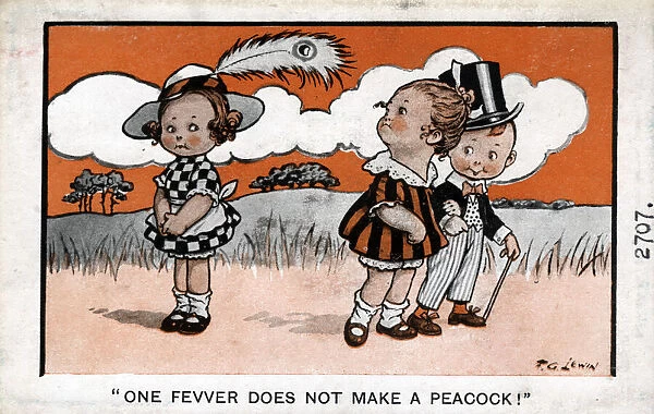 Comic postcard, Hat with peacock feather Date: circa 1918