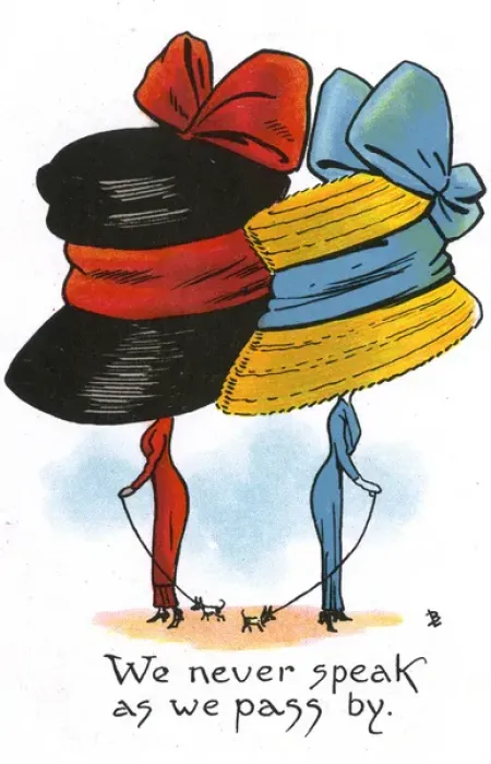 Framed Print : Comic Postcard - Hat theme - We never speak as we pass by Framed Print : Comic Postcard - Hat theme - We never speak as we pass by
