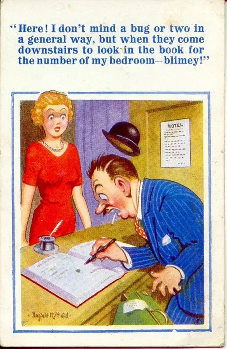 Framed Print : Comic postcard, Hotel guests complaint Date: 20th century Framed Print : Comic postcard, Hotel guests complaint Date: 20th century