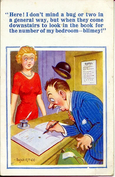 Comic postcard, Hotel guest's complaint Date: 20th century
