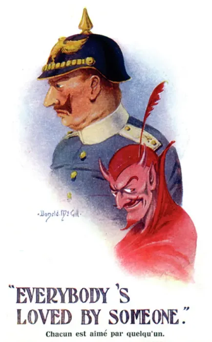Framed Print : Comic postcard, Kaiser Wilhelm and the Devil. Date: 1914-1918