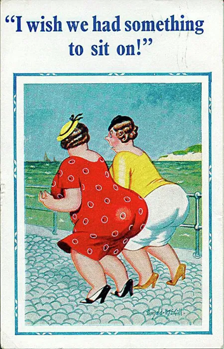 : Comic postcard, Two large women at the seaside : Comic postcard, Two large women at the seaside