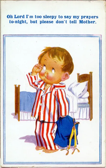 Framed Print : Comic postcard, Little boy going to bed Date: 20th century