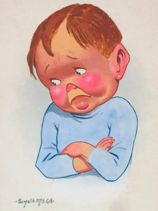 Framed Print : Comic postcard, Little boy looking sad Framed Print : Comic postcard, Little boy looking sad