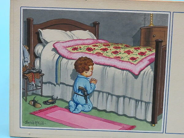 Comic postcard, Little boy praying