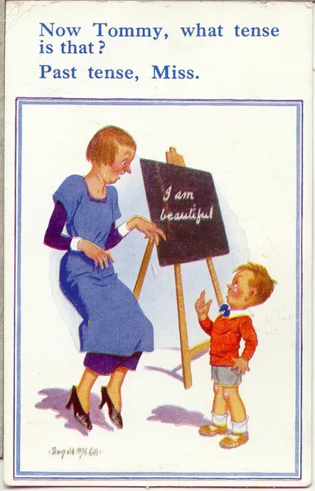 Framed Print : Comic postcard, Little boy and teacher Framed Print : Comic postcard, Little boy and teacher