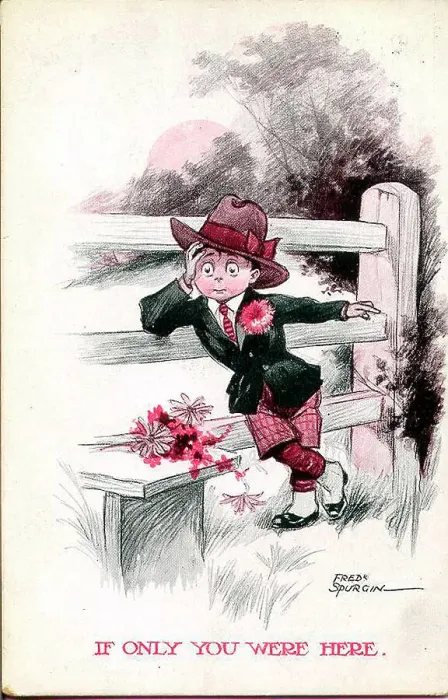 Framed Print : Comic postcard, Little boy thinking of his love - If only you were here Date: early 20th century Framed Print : Comic postcard, Little boy thinking of his love - If only you were here Date: early 20th century