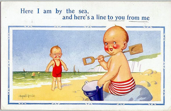 Comic postcard, Little boys on the beach Date: 20th century