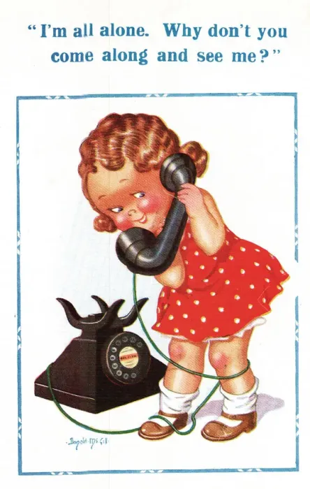 Framed Print : Comic postcard, Little girl on the phone Framed Print : Comic postcard, Little girl on the phone