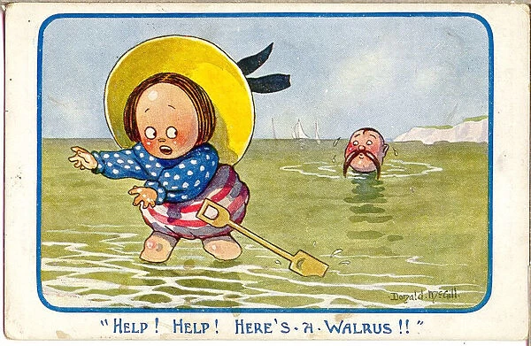 Comic postcard, Little girl at the seaside
