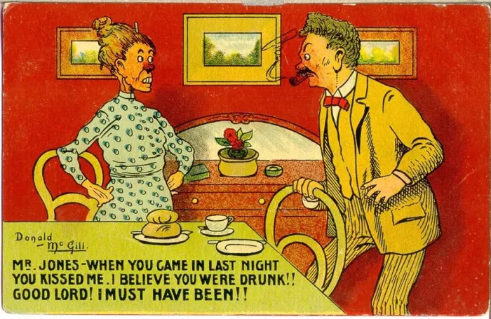 Framed Print : Comic postcard, Lodger and landlady Date: 20th century Framed Print : Comic postcard, Lodger and landlady Date: 20th century