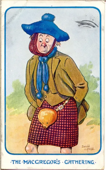 Framed Print : Comic postcard, The MacGregors Gathering Date: 20th century