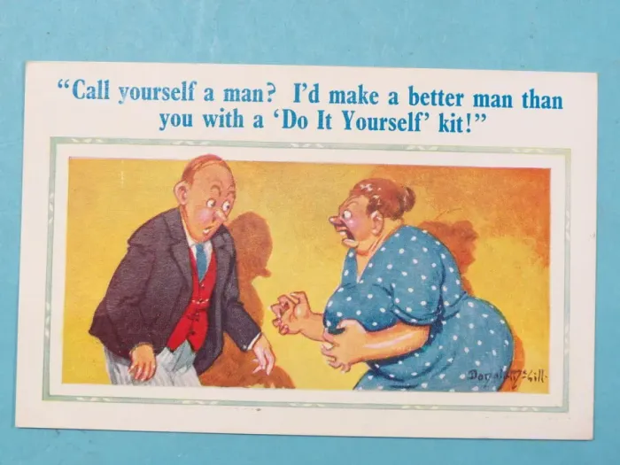 Framed Print : Comic postcard, Call yourself a man? Framed Print : Comic postcard, Call yourself a man?